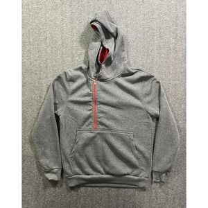 Zacard Mens Gray Red Colorblock Asymmetrical Zip Fleece Hoodie XL